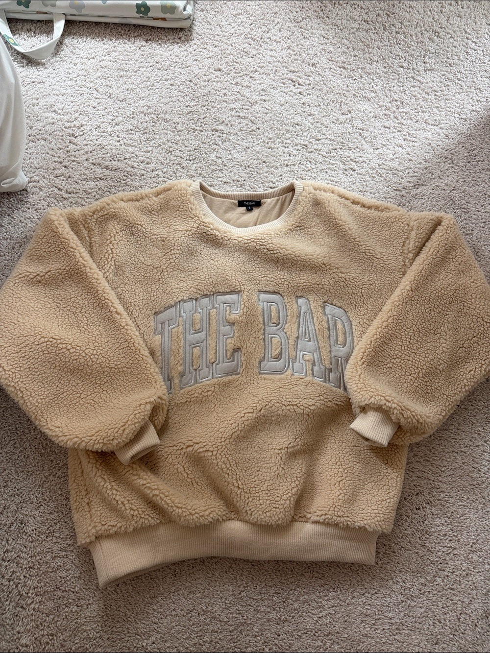The Bar Beige Sherpa Crewneck with Contrast Logo